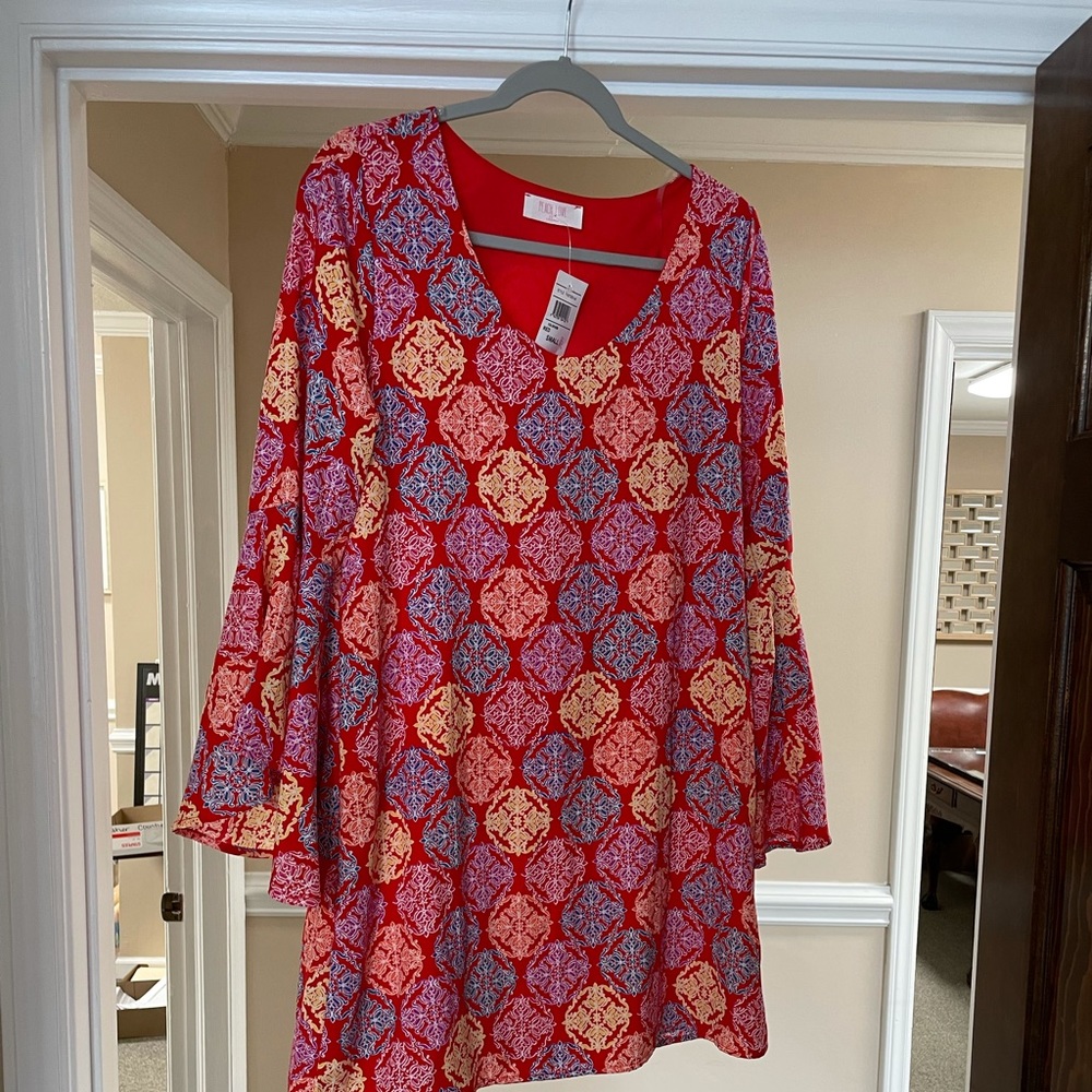 Woman’s short Peach Love California dress bright red with various bright colors